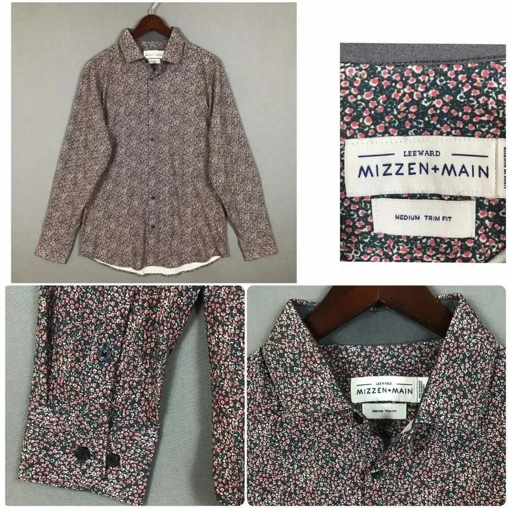 Mizzen + Main Leeward Trim Fit Long Sleeve Button Up Shirt Mens Size Medium M